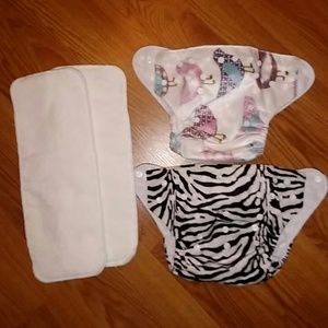 2 NWOT Alva Soft Minky Cloth Diapers & 2 Inserts